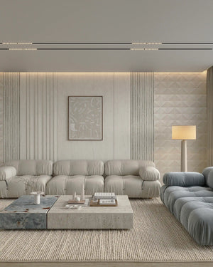 Arctic sandstone bamboo wall panel in living room