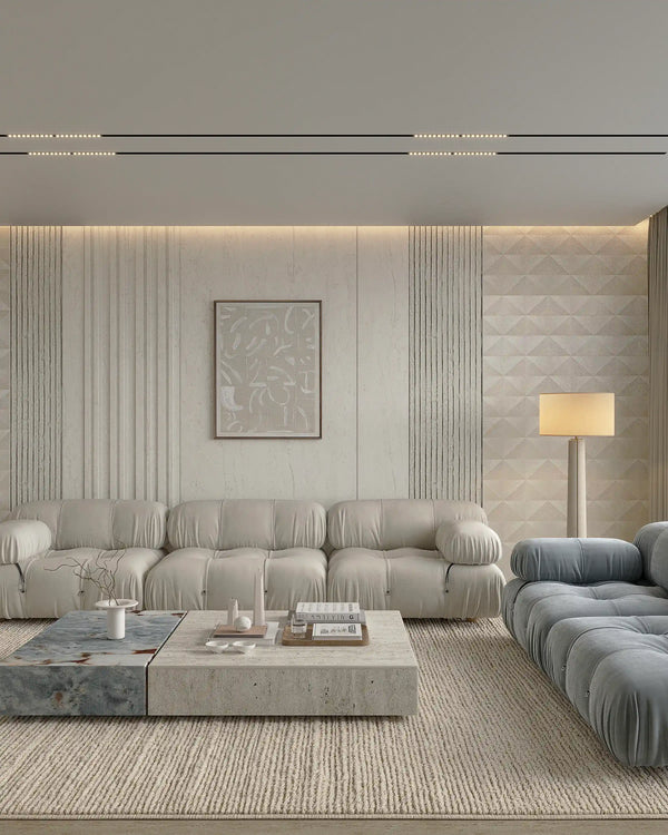 Arctic sandstone bamboo wall panel in living room
