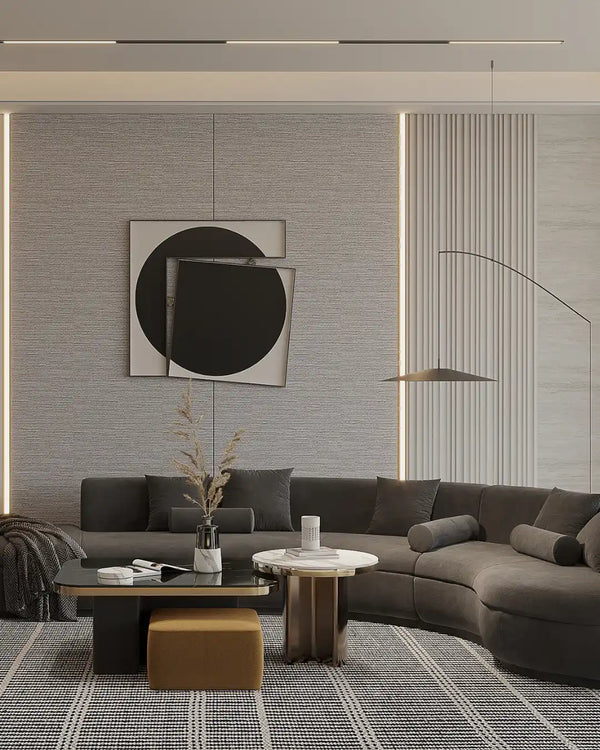 Pebble linen bamboo wall panel in living room