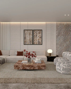 Beige textured linen bamboo wall panel in living room