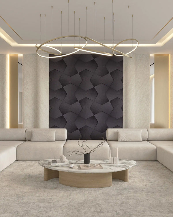 Midnight belair fabric mosaic wall panel in living room