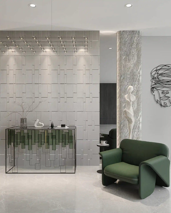 Taupe canvas fabric wall panel in lobby