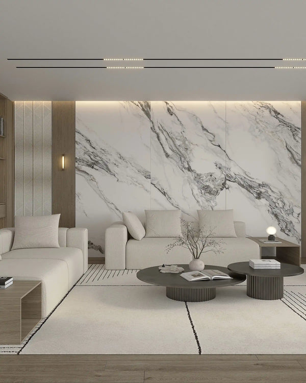 Carrara oro matte finish marble bamboo wall panel in living room