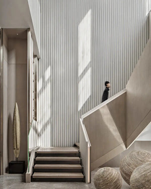 Pebble castle fabric wall panel in staircase