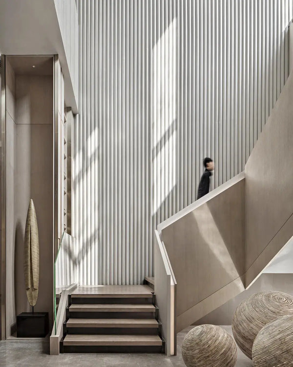 Pebble castle fabric wall panel in staircase