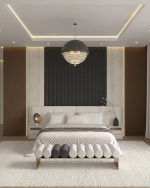 Midnight castle fabric wall panel in bedroom