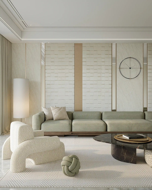 Pebble chanel fabric wall panel in living room
