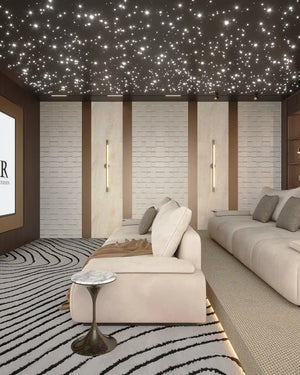 Greige chanel fabric wall panel in theater