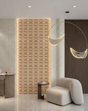 Light gold crest fabric wall panel in living room