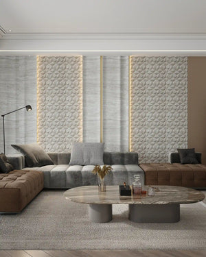 Champagne crystal fabric wall panel in living room