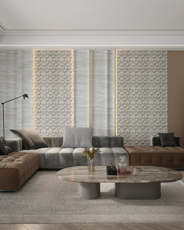 Champagne crystal fabric wall panel in living room