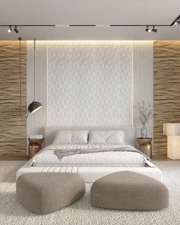 Vanilla crystal fabric wall panel in bedroom