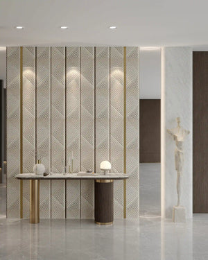 Champagne datura fabric wall panel in lobby