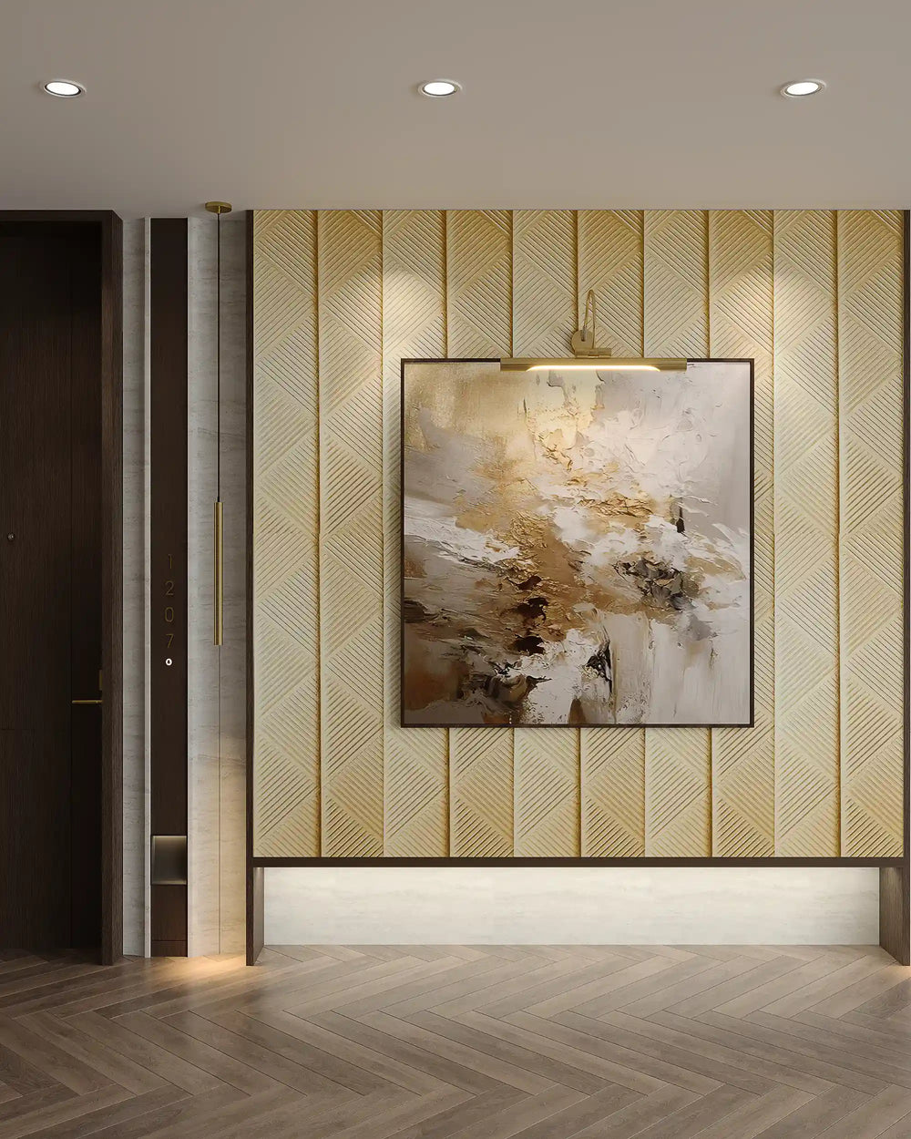 Light gold datura fabric wall panel
