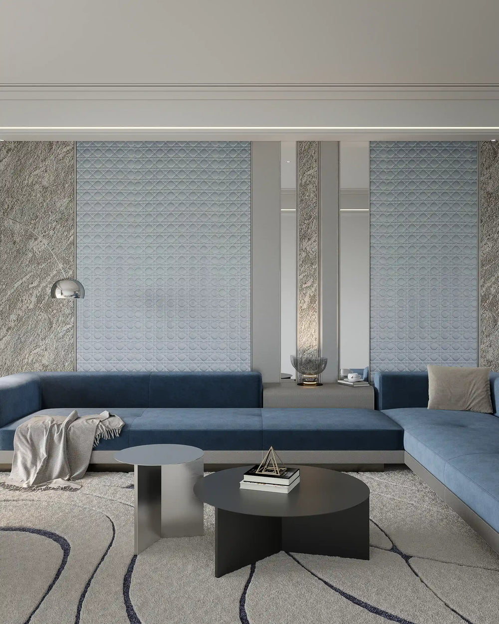 Baby blue dior fabric wall panel