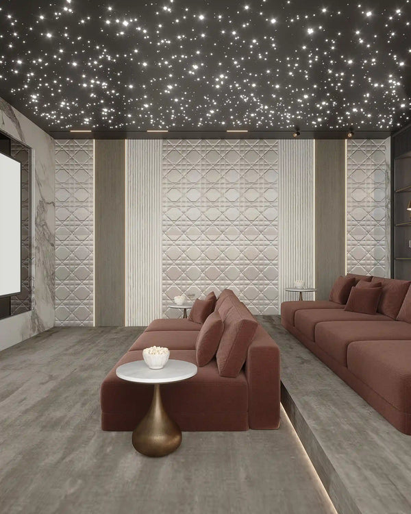 Champagne dior plus fabric wall panel in theater