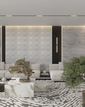 Silver dior plus fabric wall panel in living room