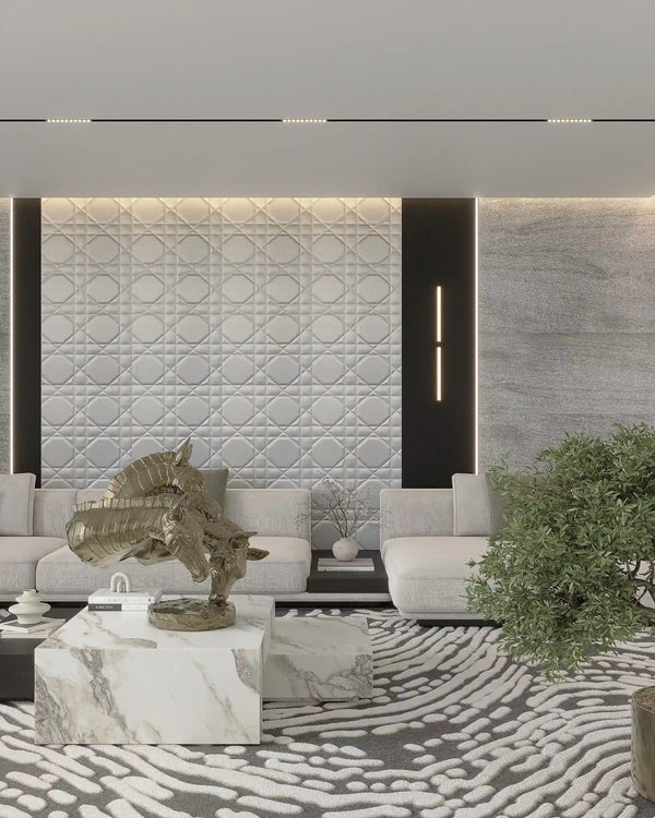 Silver dior plus fabric wall panel in living room