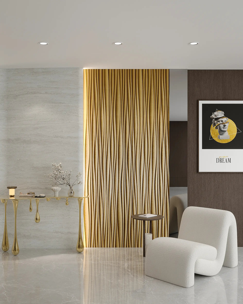 Gold contour fabric wall panel