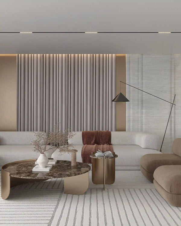 Taupe domingo fabric wall panel in living room