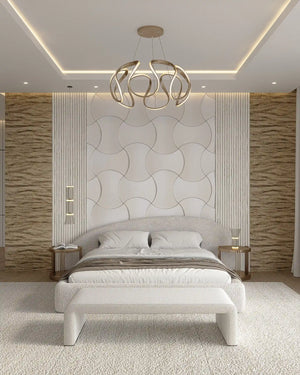 Vanilla estelle fabric mosaic wall panel in bedroom