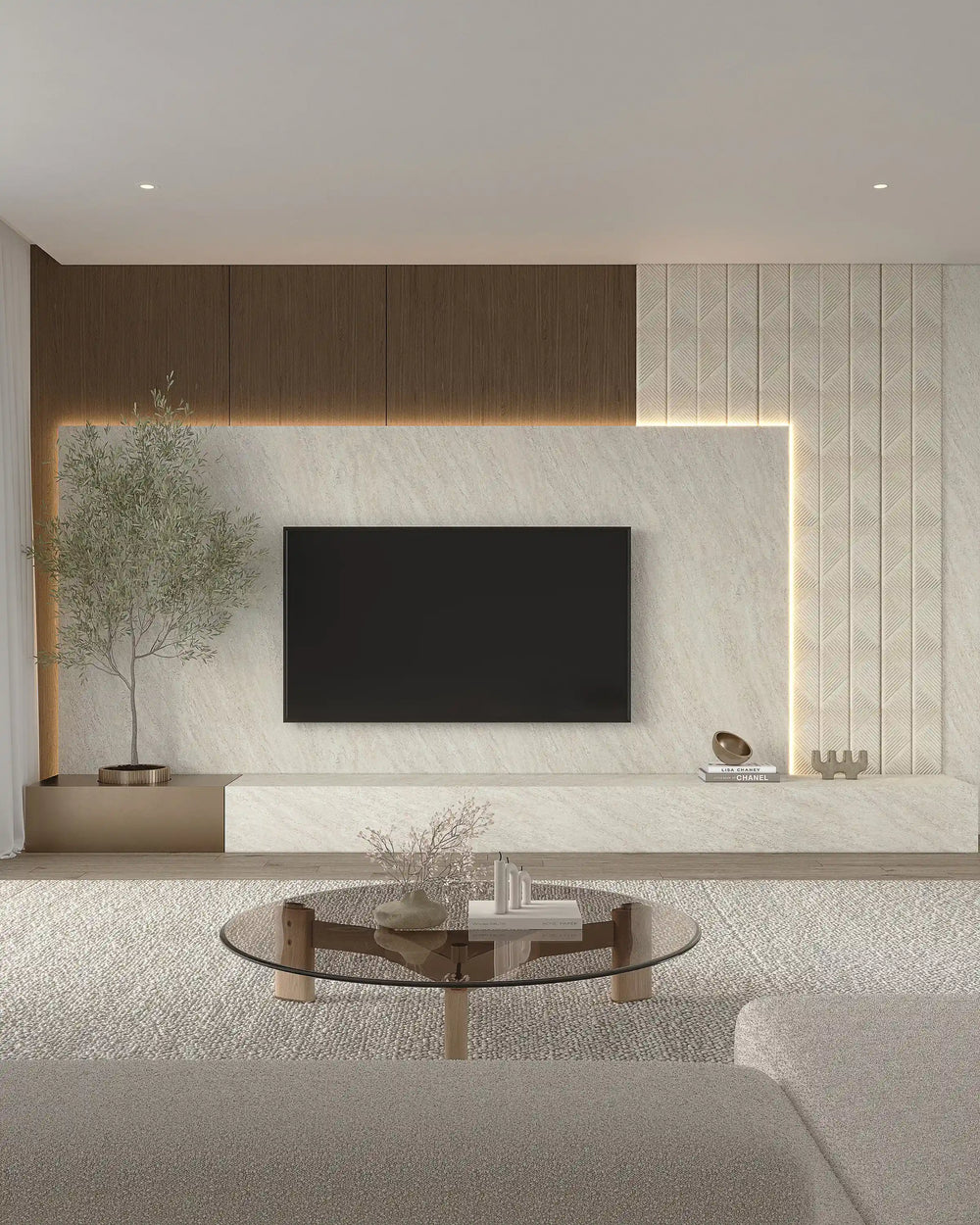 Off white GBR travertine flexible stone wall panel