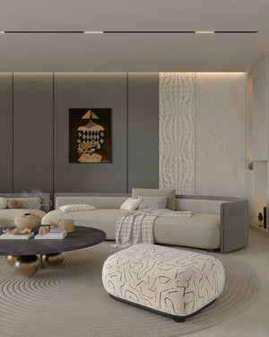 Gunmetal gridline bamboo wall panel in living room