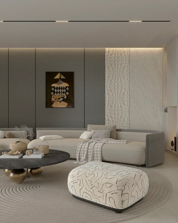 Gunmetal gridline bamboo wall panel in living room