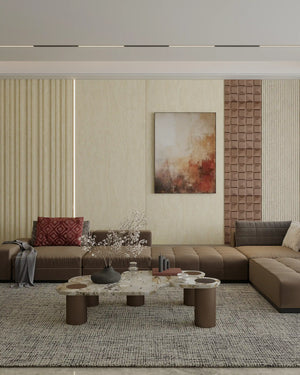 Ivory sandstone bamboo wall panel in living room