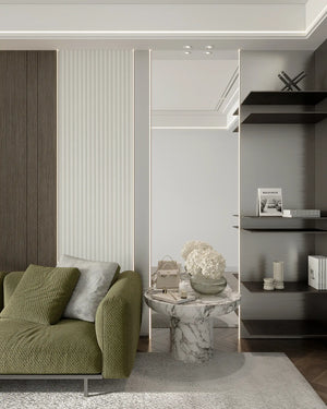 Matte black LED profile accent trim in living room