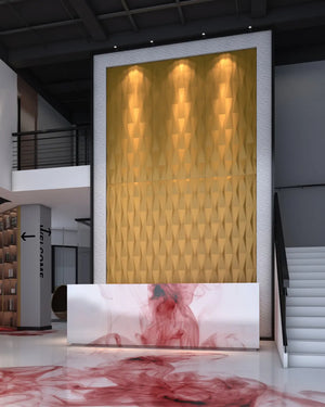 Gold eclipse fabric wall panel in reception