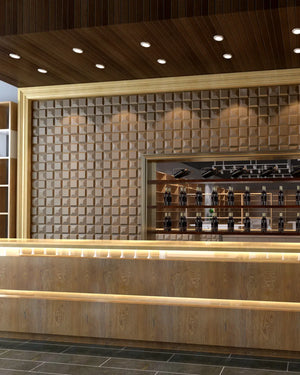 Mocha lusso fabric wall panel in bar