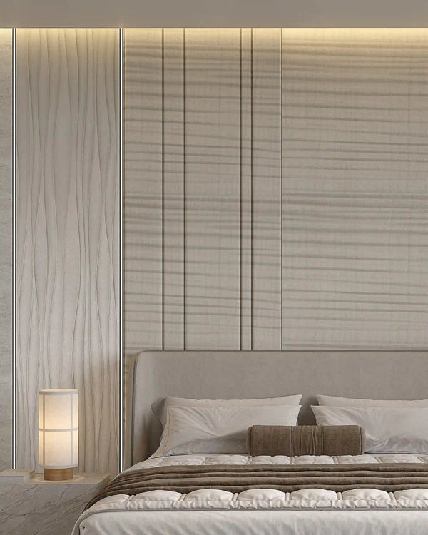 Cashmere ripple arco archiflute wall panel in a bedroom