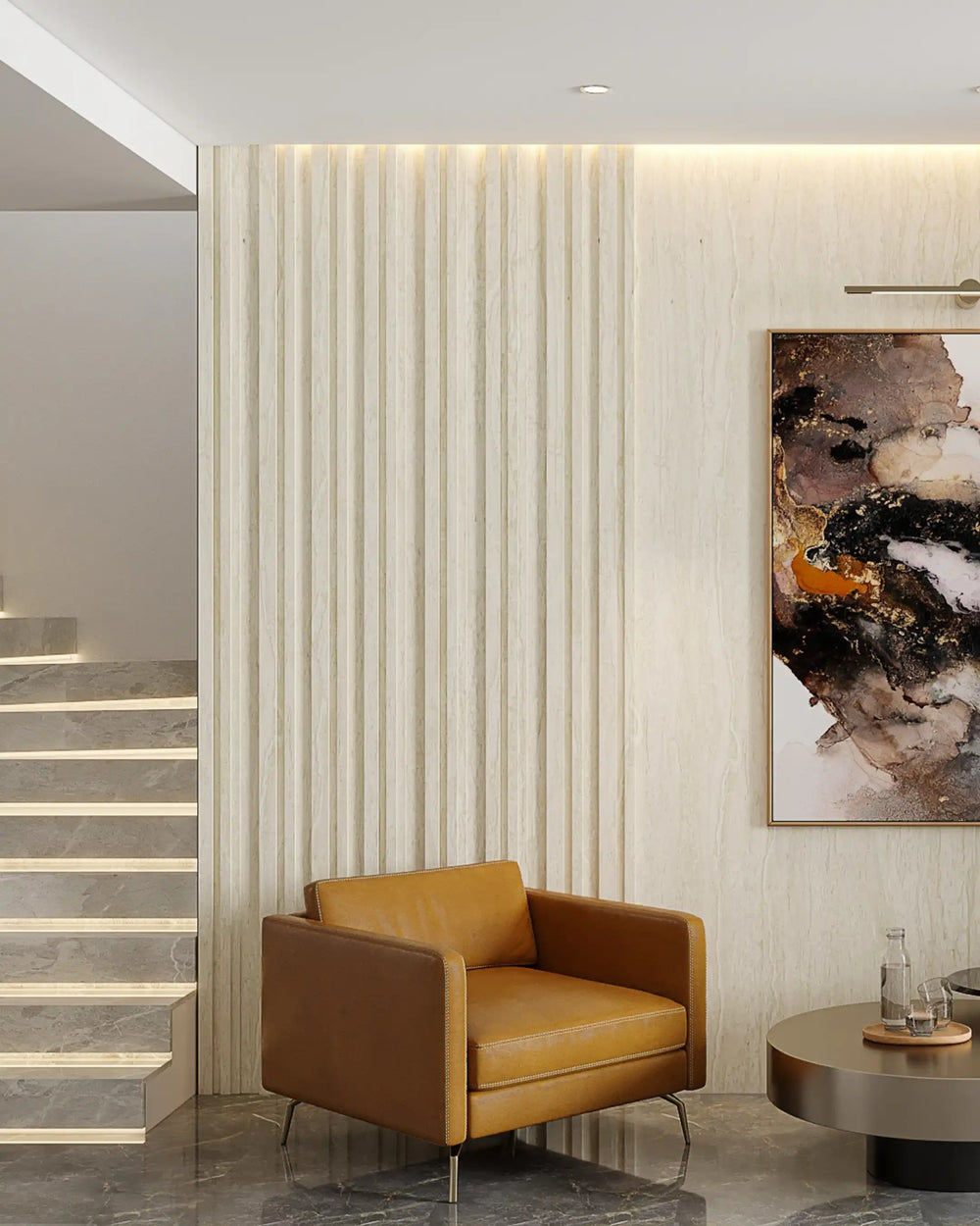 Ivory sandstone quadra archiFlute A&B wall panel