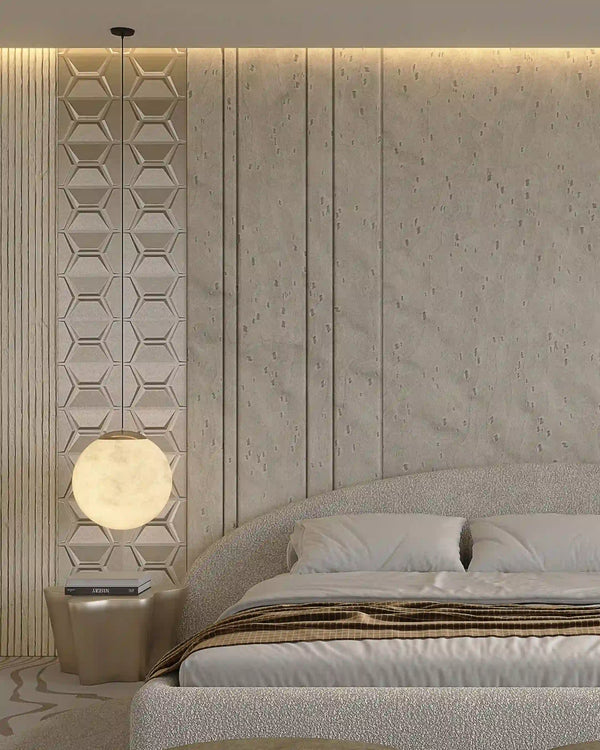Lunar moonstone arco archiflute wall panel in a bedroom