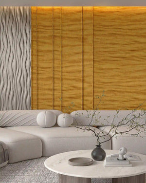 Golden luxe forma archiflute wall panel in a living room