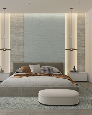 Coastal linen bamboo wall panel in bed room