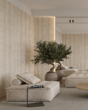 Yellow milan travertine wall panel in living room