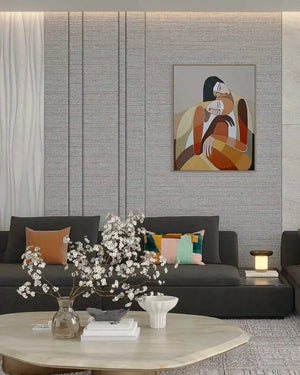 Stonewash linen arco archiflute wall panel in a living room