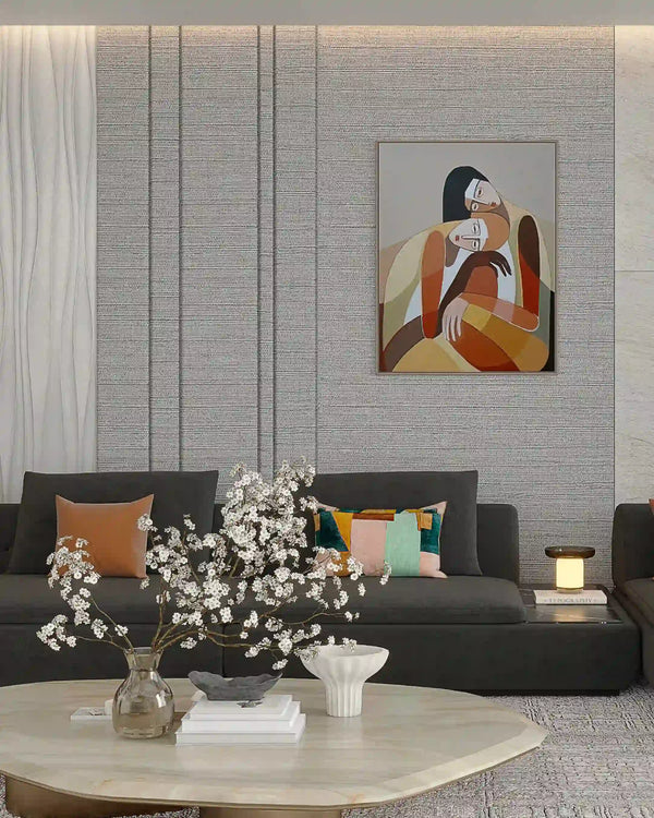 Stonewash linen arco archiflute wall panel in a living room
