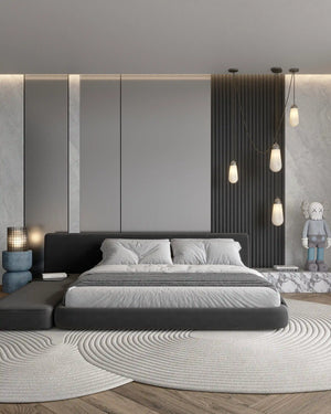 Metallic brushed platinum bamboo wall panel in bedroom