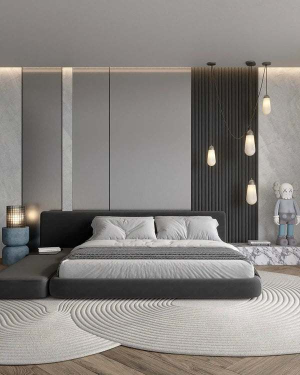 Metallic brushed platinum bamboo wall panel in bedroom