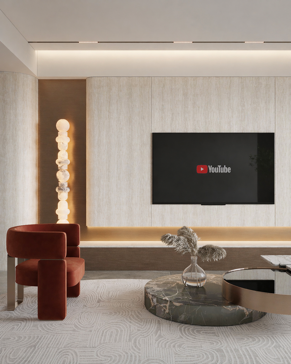 White milan travertine wall panel in living room