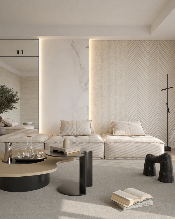 Yellow milan travertine wall panel in living room