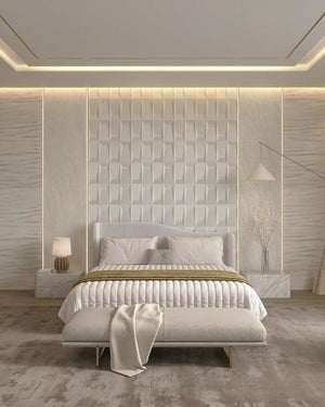 Vanilla icon fabric wall panel in bedroom