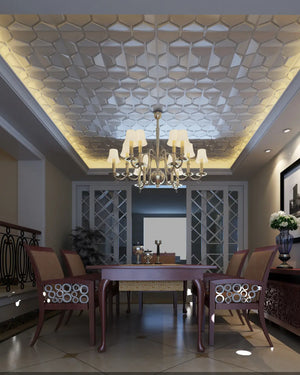 Champagne crest fabric wall panel in dining room