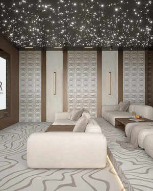 Champagne crest fabric wall panel in theater