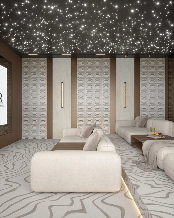 Champagne crest fabric wall panel in theater