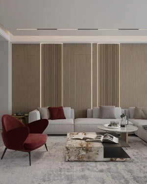 Velvet oak nova archiflute wall panel in living room