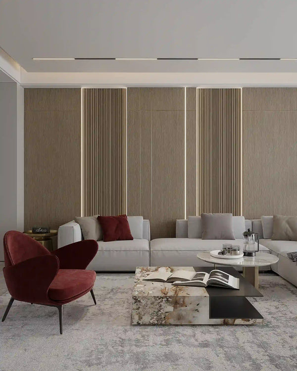 Velvet oak nova archiflute wall panel in living room
